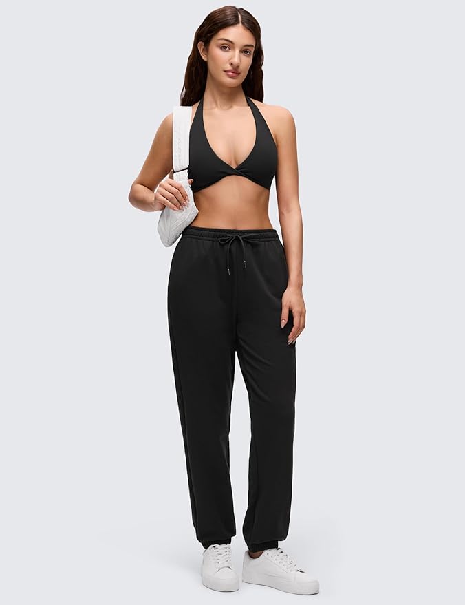 CRZ YOGA Butterluxe Double Lined Twist Halter Sports Bras for Women - Deep V Neck Crop Top Casual Open Back Non Padded
