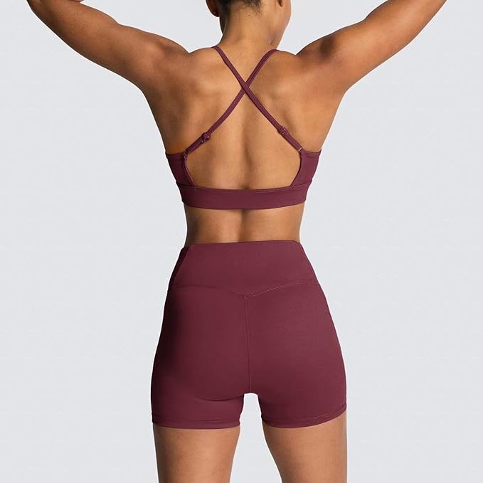 IMEKIS Women's Workout Sets 2 Piece Yoga Outfit High Waisted Biker Shorts Leggings Sports Bra Gym Fitness Clothes Tracksuit