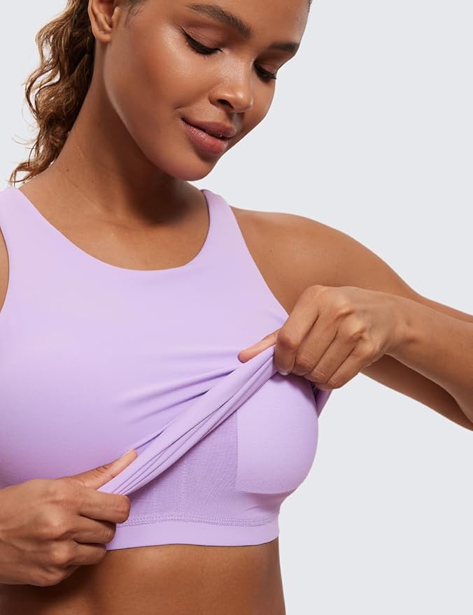 CRZ YOGA Butterluxe High Neck Tank Tops for Women - Racerback Workout Padded Yoga Athletic Camisole with Built in Bra