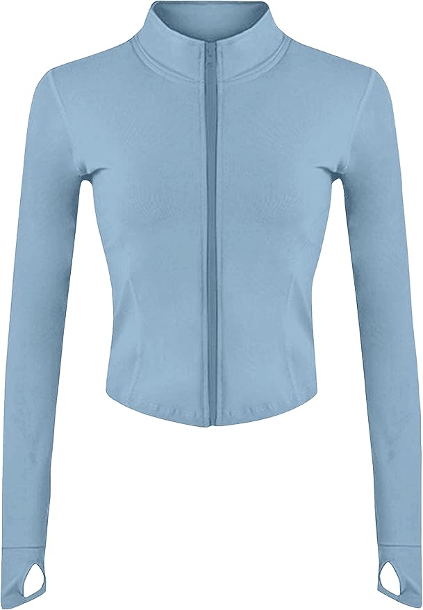 Yeokou Womens Active Zip Up Running Workout Cropped Bbl Athletic Jacket with Thumb Holes