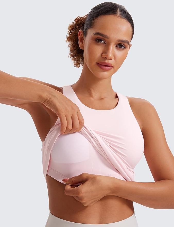 CRZ YOGA Butterluxe High Neck Tank Tops for Women - Racerback Workout Padded Yoga Athletic Camisole with Built in Bra