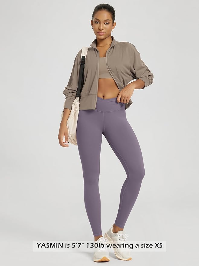 ODODOS Women's Cross Waist Yoga Leggings with Inner Pocket, 23"/25"/28" Gathered Crossover Workout Yoga Pants