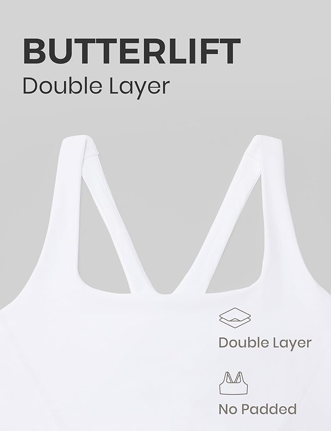 CRZ YOGA Butterlift Double Lined Square Neck Sports Bras for Women - Wireless V-Shaped Racerback Workout Yoga Top Non Padded