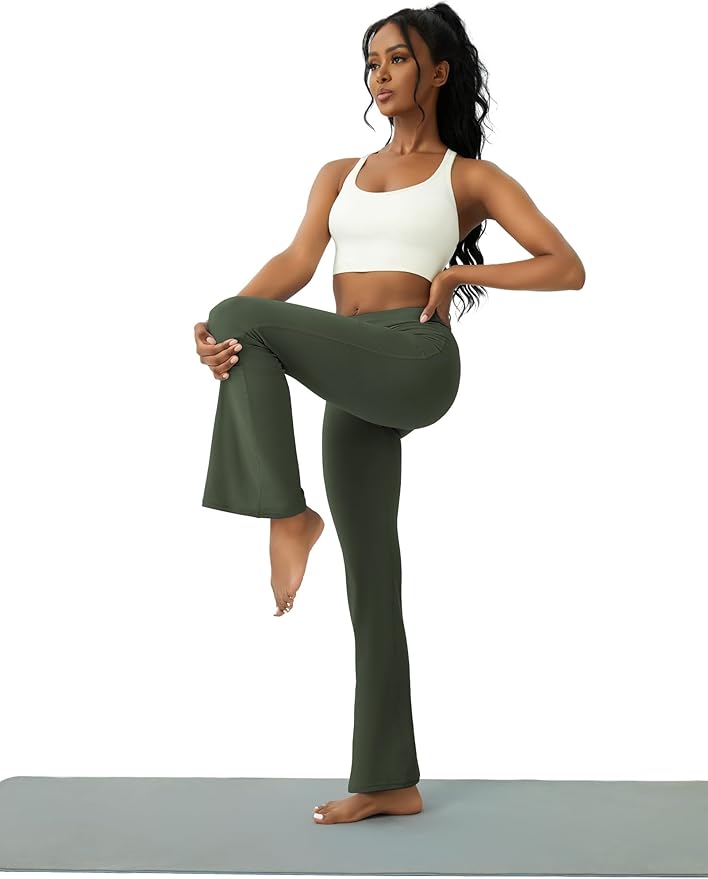 COPYLEAF Womens Yoga Pants with Pockets High Waisted Flare Leggings Bell Bottom Yoga Dress Pants Seamless Bootcut Pants