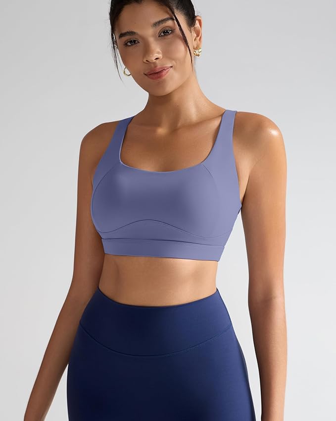 RUNNING GIRL Sports Bras for Women High Support,Racerback High Impact Grey Sports Bra Moulded Cup Workout Bra Push up