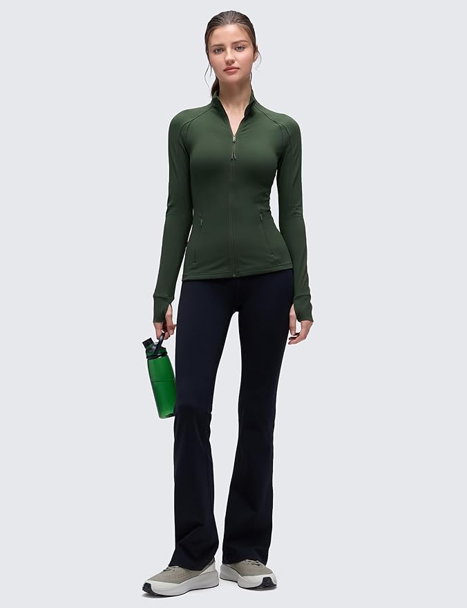 CRZ YOGA Butterluxe Hip Length Jackets for Women - Full Zip Athletic Track Tops with Thumb Holes Pockets