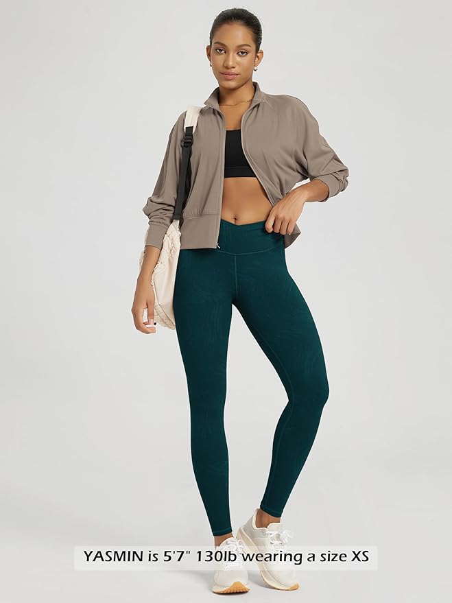 ODODOS Women's Cross Waist Yoga Leggings with Inner Pocket, 23"/25"/28" Gathered Crossover Workout Yoga Pants