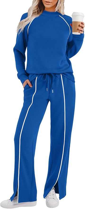 WIHOLL Lounge Sets for Women 2 Piece Fall Outfits 2025 Wide Leg Pant Matching Sets Womens Clothing