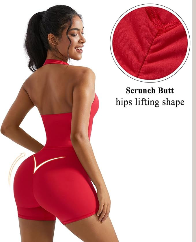 OMKAGI 2 Piece Workout Sets for Women Halter Sports Bra Tank Gym Biker Shorts Outfits