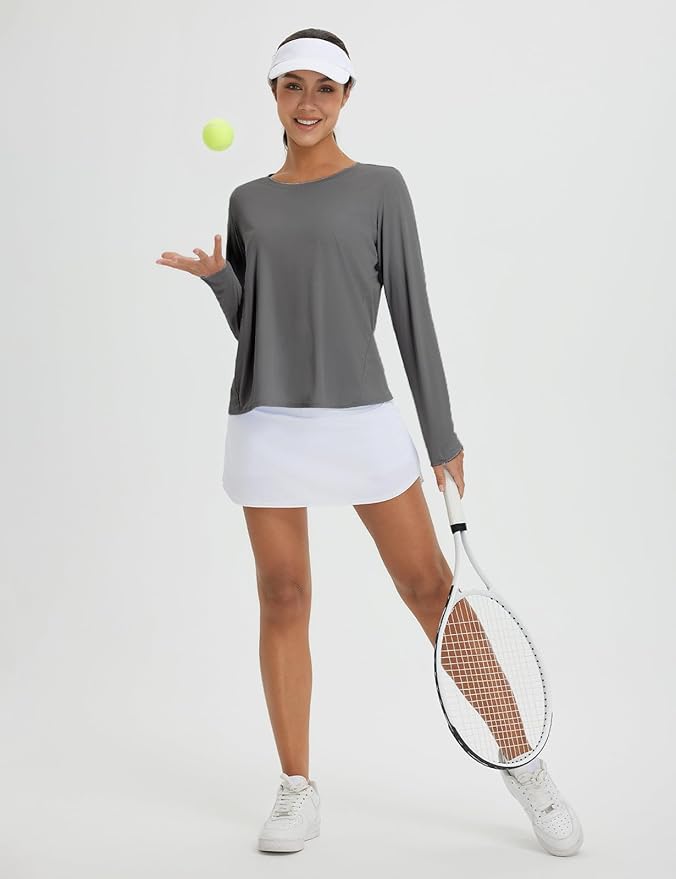 baleaf Women's Running Sun Shirts Long Sleeve UPF 50+ Workout Tops UV Athletic Split Back Quick Dry Lightweight