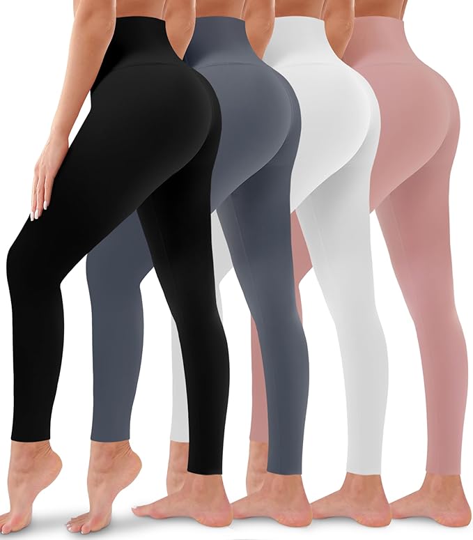 4 Pack Leggings for Women Butt Lift High Waisted Tummy Control No See-Through Yoga Pants Workout Running Leggings