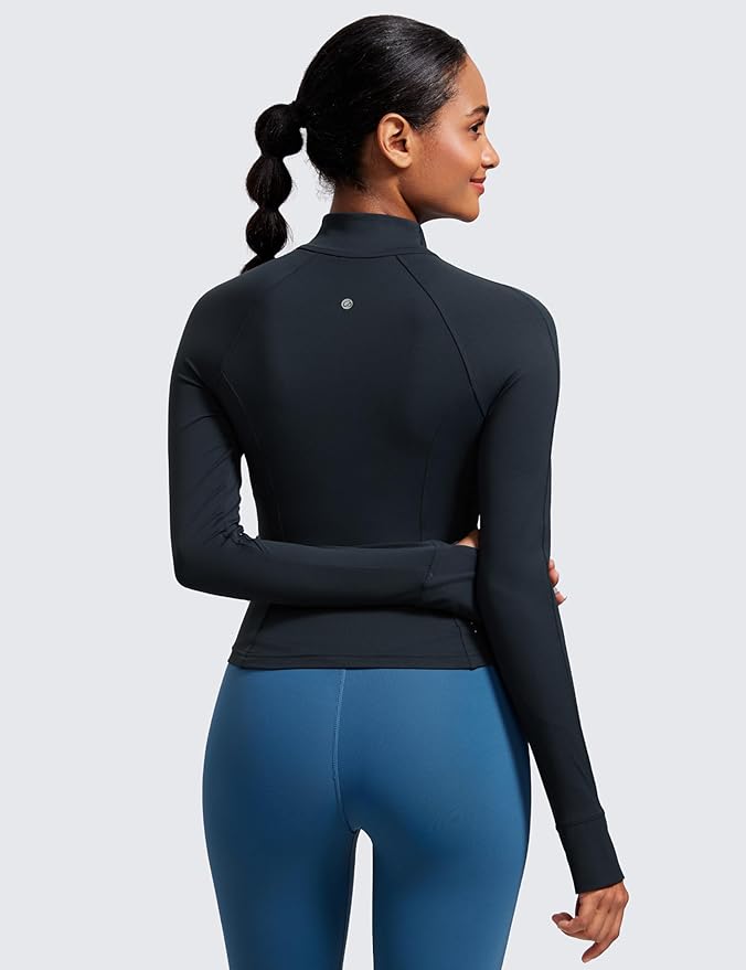 CRZ YOGA Butterluxe Waist Length Jackets for Women - Full Zip Athletic Track Tops with Thumb Holes Pockets