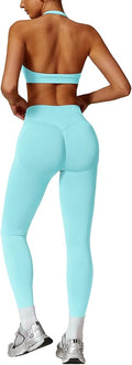 ABOCIW Workout Sets for Women Seamless Scunch Butt Lifting Impact Leggings Halter Sports Bra 2 Piece Gym Outfits