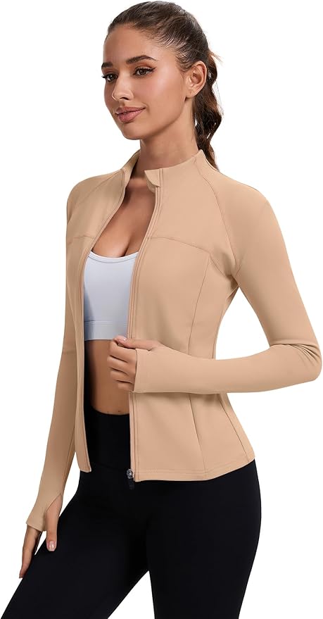 Rapbin Women's Full Zip Workout jackets Runing Slim Fit Athletic Tops With Thumb Holes
