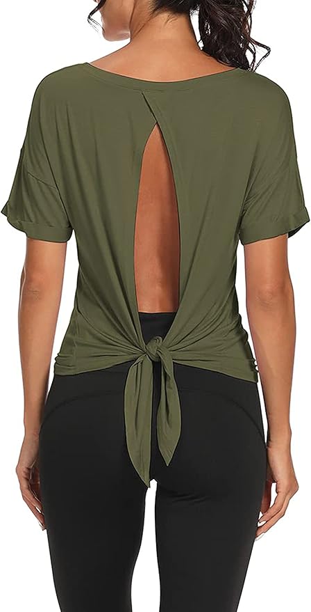 Bestisun Workout Tank Tops Open Back Yoga Exercise Shirts Tie Back Athletic Clothes for Women