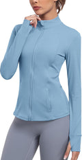 Women's Athletic Full Zip Lightweight Workout Jacket With Pockets Running Yoga Sportwear With Thumb Holes