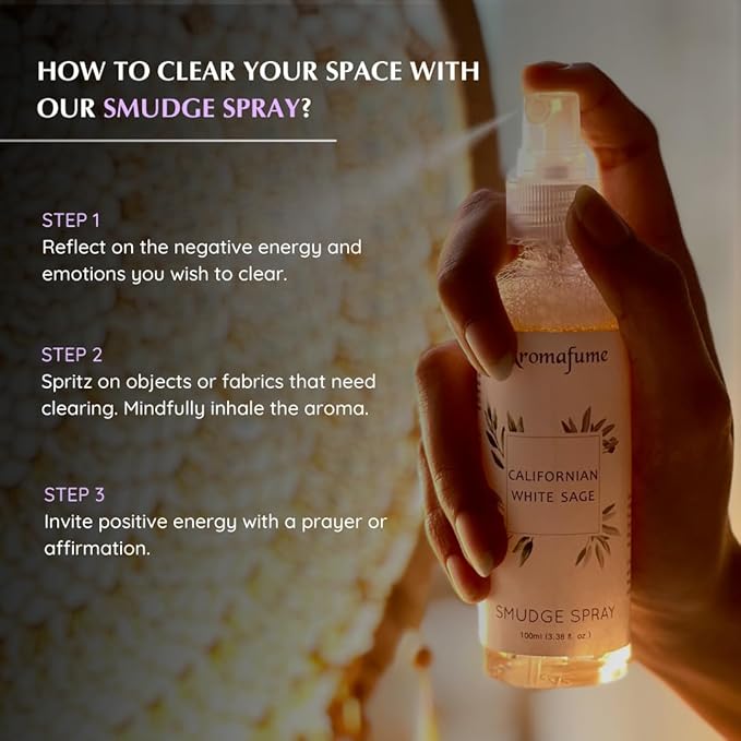 White Sage & Lavender Smudge Spray by Aromafume | 100ml/3.3 oz | Sage Spray for Cleansing Negative Energy & Protection | Non-Toxic | Room Spray for Spiritual Cleansing, Smokeless Sage Smudging
