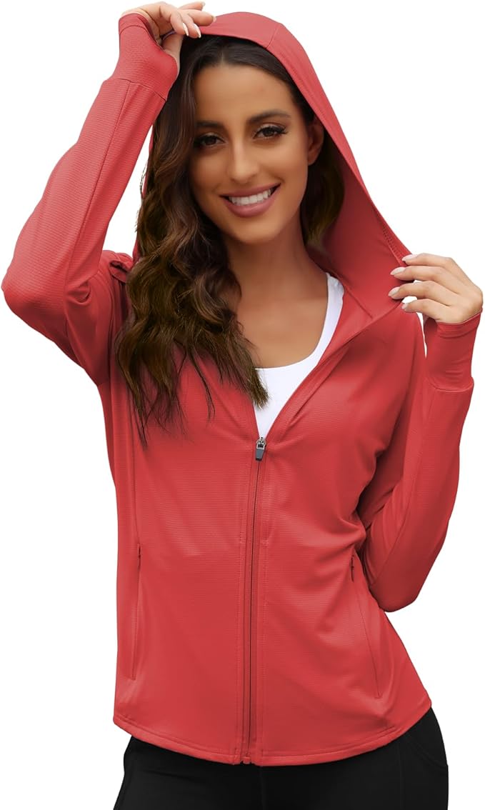We1Fit Women's UPF 50+ Sun Protection Jacket Hoodie Sun Shirts Hiking Running Athletic Shirt