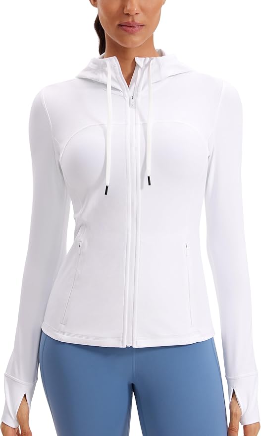CRZ YOGA Butterluxe Hooded Athletic Jackets for Women - Full Zip Track Casual Tops with Thumb Holes Pockets