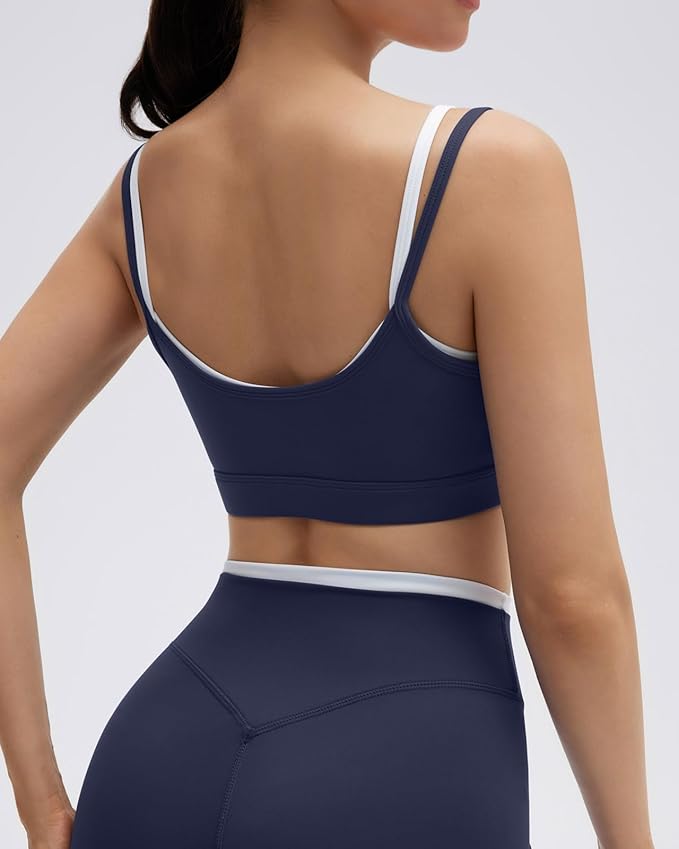 SUUKSESS Women 2 Pieces Workout Sets Padded Spaghetti Straps Camis High Waist Biker Shorts