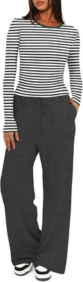 Darong Women's 2 Piece Outfits Lounge Sets 2026 Long Sleeve Tops Wide Leg Pants Casual Matching Set