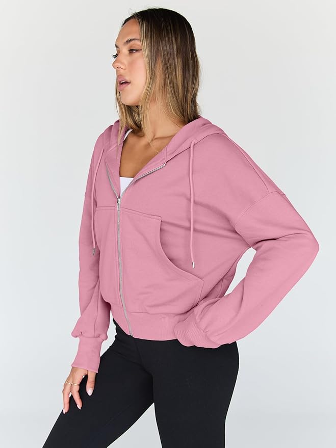 Trendy Queen Hoodies for Women Full Zip Up Cropped Sweatshirts Jackets Casual Comfy Gym Tops Fall Outfits Winter Clothes 2026