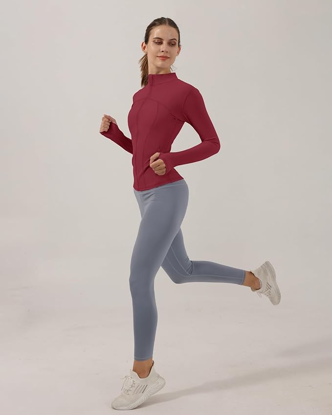 Locachy Women's Slim Fit Full Zip Athletic Running Sports Workout Jacket with Thumb Holes