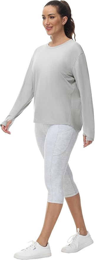THE GYM PEOPLE Women's Long Sleeve Workout Shirts Back Loose Fit Running Tee Tops with Thumb Hole
