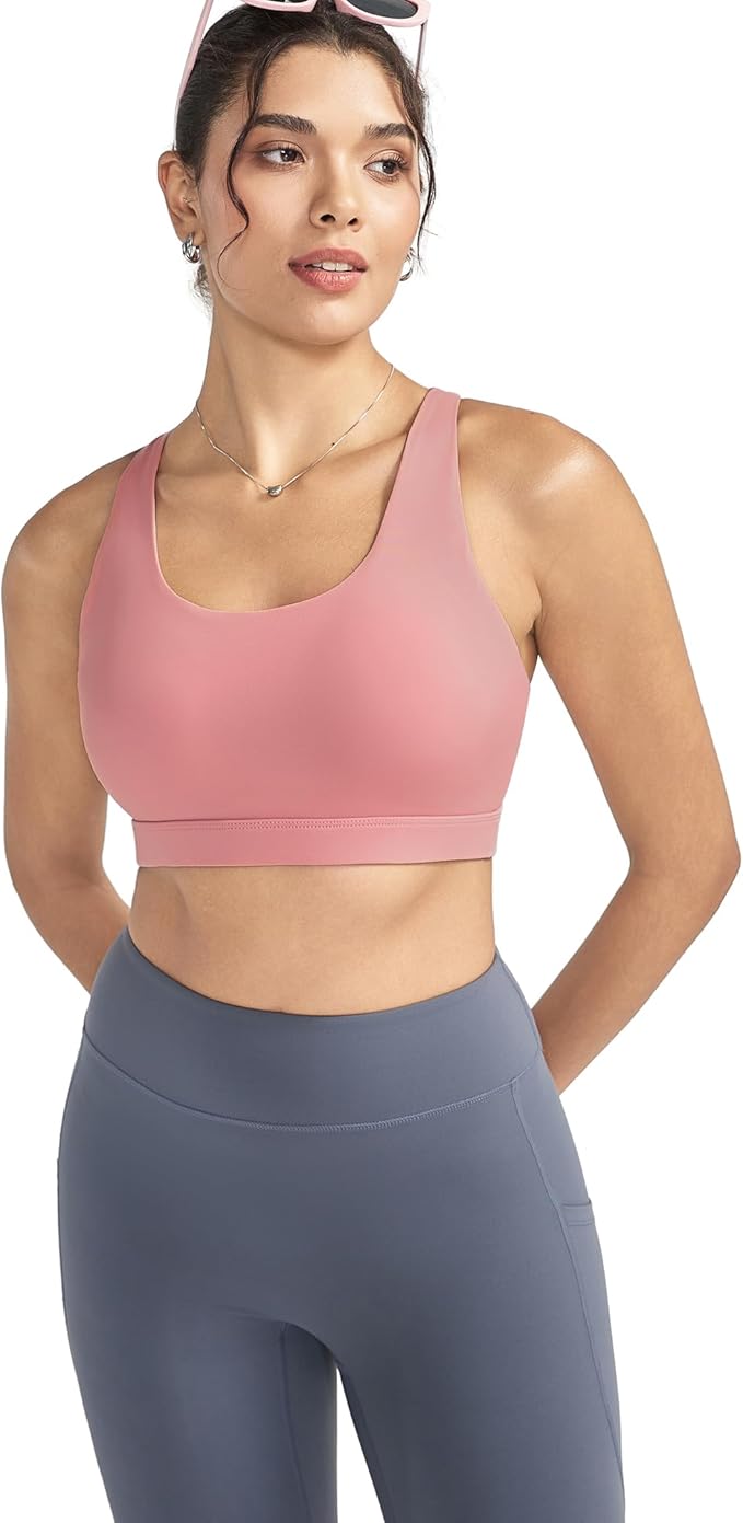 RUNNING GIRL Sports Bras for Women,Padded Strappy Sports Bras Criss-Cross Back Medium Support Sports Bras with Removable Cups