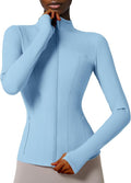 Locachy Women's Slim Fit Full Zip Athletic Running Sports Workout Jacket with Thumb Holes