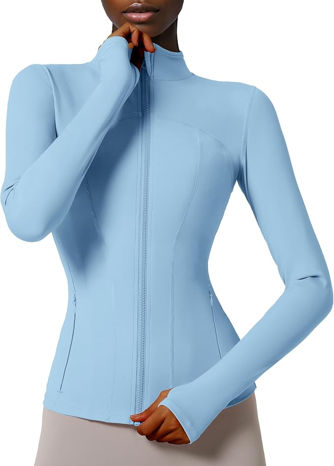 Locachy Women's Slim Fit Full Zip Athletic Running Sports Workout Jacket with Thumb Holes