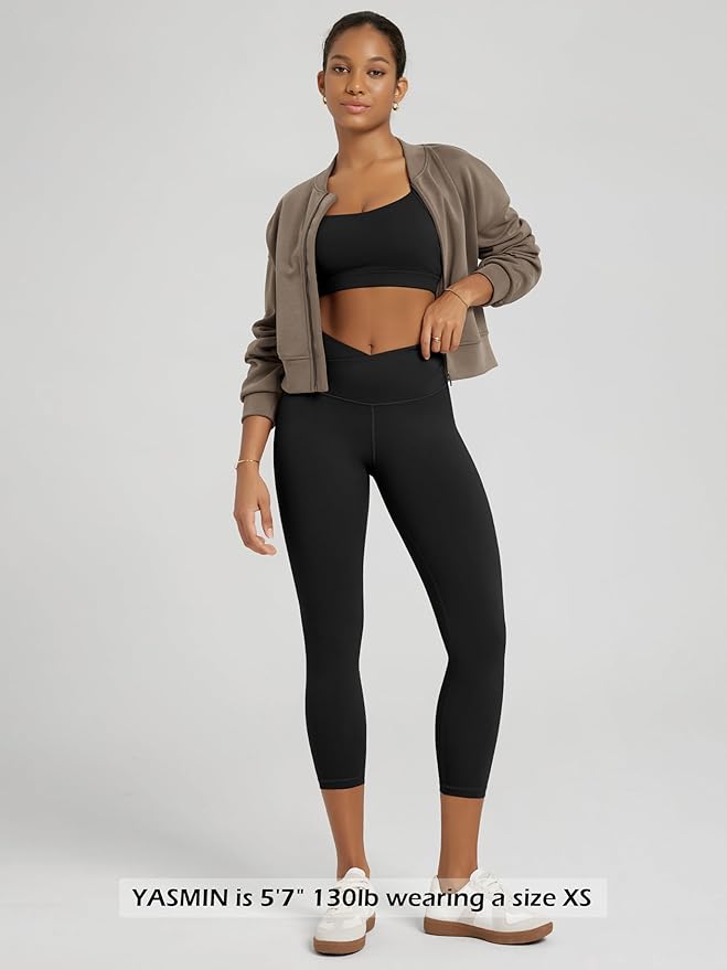 ODODOS Women's Cross Waist Yoga Leggings with Inner Pocket, 23"/25"/28" Gathered Crossover Workout Yoga Pants