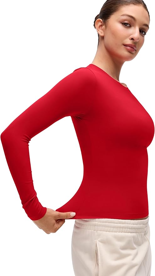 CRZ YOGA Softembrace Crewneck Long Sleeve Shirts for Women - Casual Going Out Tops Soft Basic Fitted Tight Fall T-Shirts