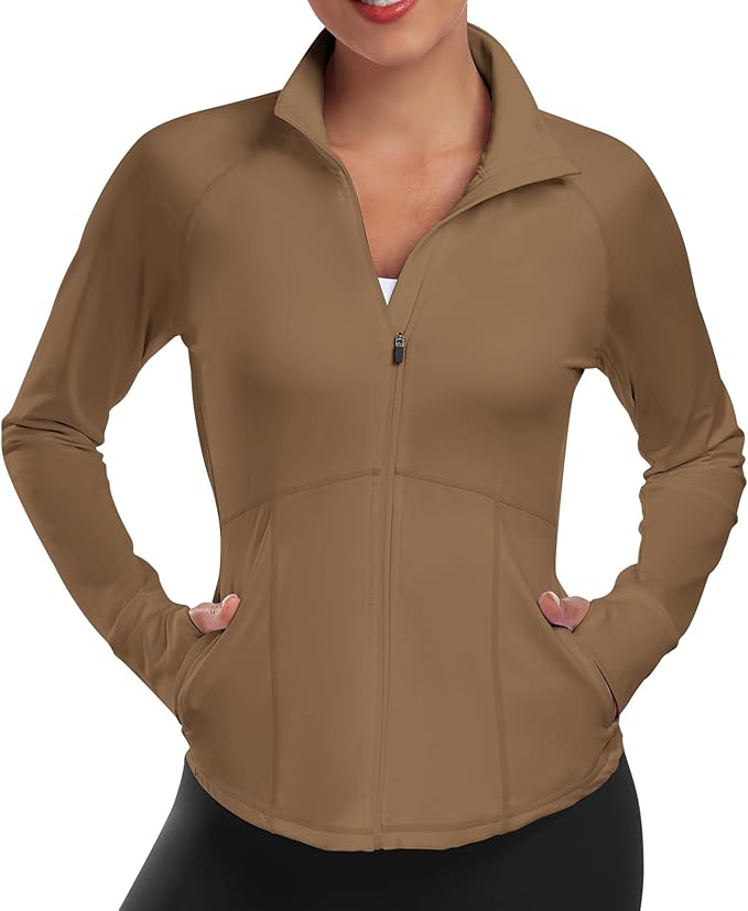 Women's Athletic Jackets Lightweight Sport Workout Jackets Zip Up Running Jackets with Thumb Holes for Gym Yoga