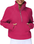 THE GYM PEOPLE Womens' Half Zip Pullover Fleece Stand Collar Crop Sweatshirt with Pockets Thumb Hole