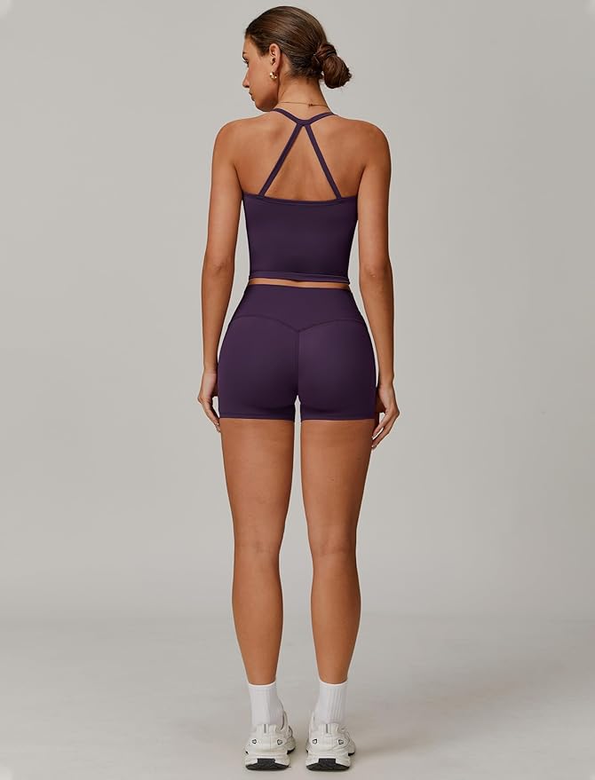 QBGJTD Two Piece Workout Sets For Women Tank Top Matching High Waist Booty Lifting Shorts Gym Yoga Active Wear Outfits