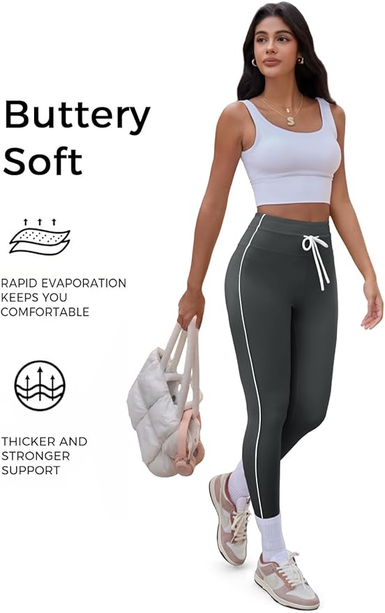 Aoysky Womens Buttery Soft High Waisted Drawstring Leggings 25'' Workout Running Gym Athletic Yoga Pants