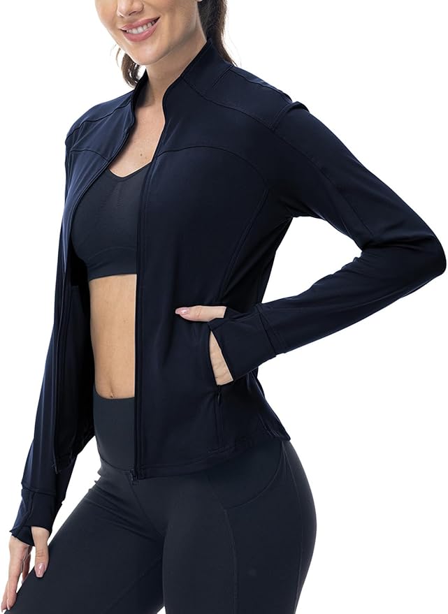 BGOWATU Women's Workout Jacket Lightweight Zip up Running Athletic Jackets with Thumb Holes