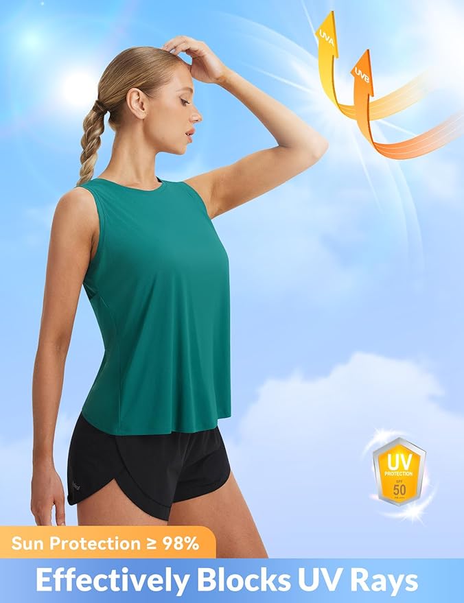 baleaf Women's Workout Tops Athletic Tank Tops Loose Fit Sleeveless Open Back Running Shirts UPF50+ Gym Exercise Yoga
