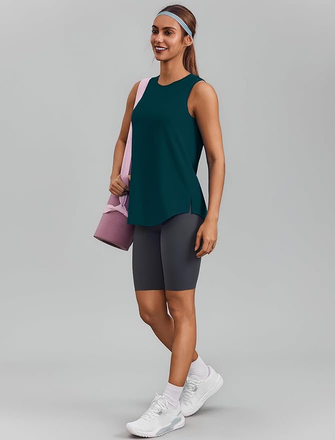 PINSPARK Workout Tops for Women Sleeveless Athletic Tank Tops UPF 50+ Running Tanks with Side Slits Loose Fit Gym Yoga Shirt