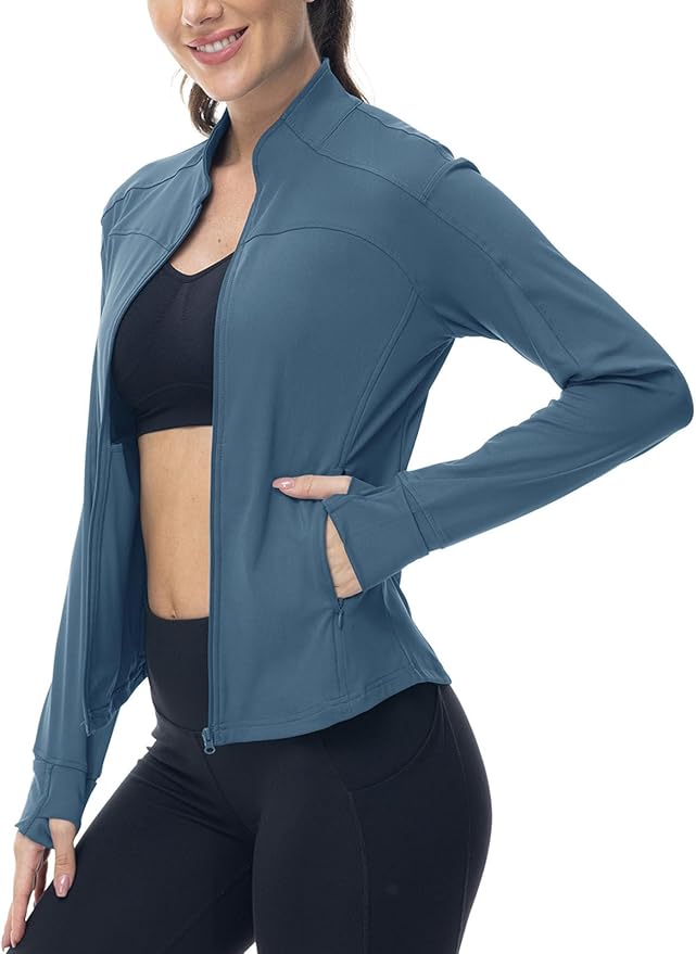 BGOWATU Women's Workout Jacket Lightweight Zip up Running Athletic Jackets with Thumb Holes