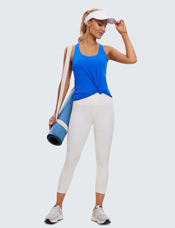 CRZ YOGA Pima Cotton Racerback Tank Tops for Women - Workout Athletic Casual Soft Scoop Neck Sleeveless Shirts