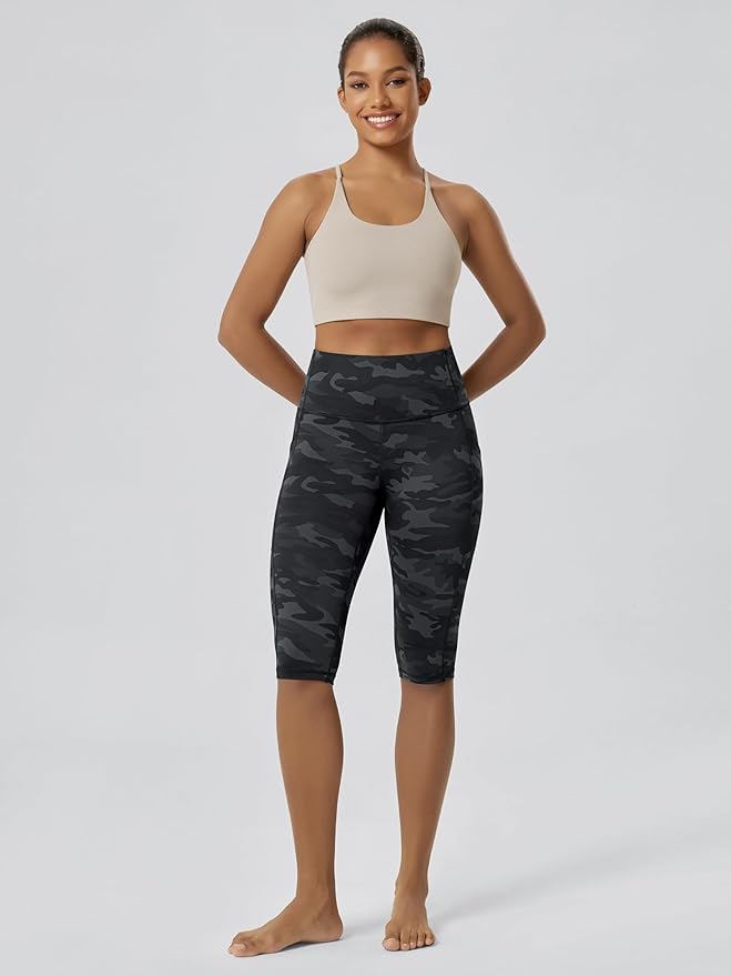 ODODOS Women's High Waisted Yoga Capris with Pockets, Tummy Control Non See Through Workout Athletic Running Capri Leggings