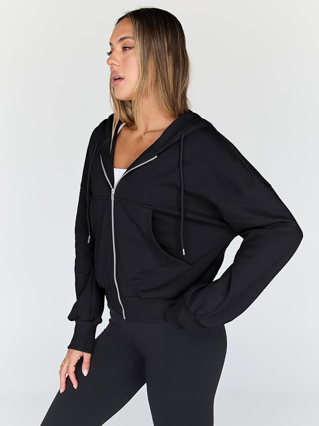 Trendy Queen Hoodies for Women Full Zip Up Cropped Sweatshirts Jackets Casual Comfy Gym Tops Fall Outfits Winter Clothes 2026