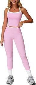 QBGJTD Womens Workout Sets Two Piece Cross Back Tank Top Matching High Waist Leggings Sets Gym Outfits Work Out Clothes