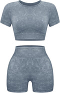 OLCHEE Womens Workout Sets 2 Piece - Seamless Acid Wash Yoga Outfits Shorts and Crop Top Matching Gym Athletic Clothing Set