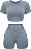 OLCHEE Womens Workout Sets 2 Piece - Seamless Acid Wash Yoga Outfits Shorts and Crop Top Matching Gym Athletic Clothing Set