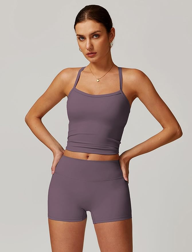 QBGJTD Two Piece Workout Sets For Women Tank Top Matching High Waist Booty Lifting Shorts Gym Yoga Active Wear Outfits