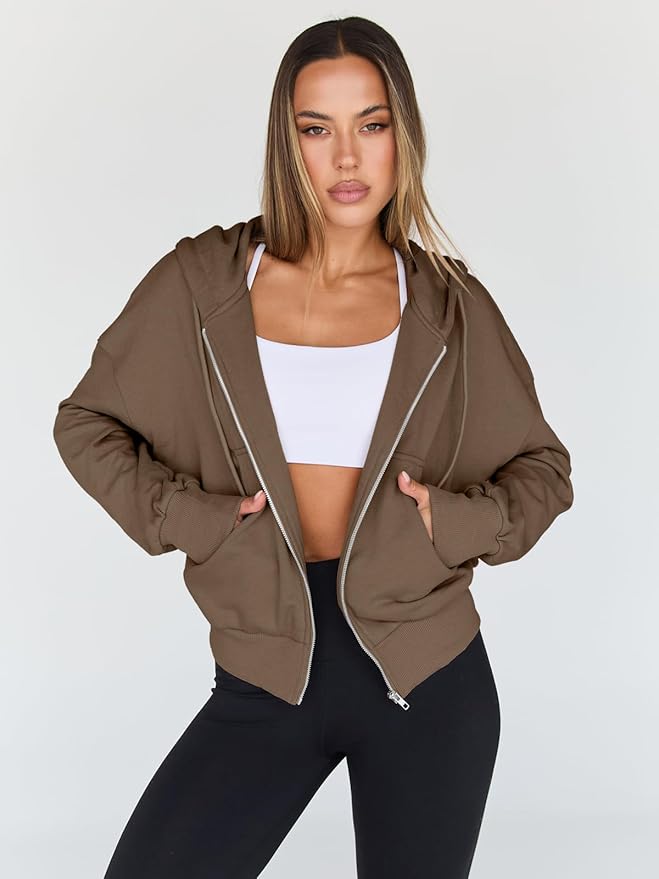 Trendy Queen Hoodies for Women Full Zip Up Cropped Sweatshirts Jackets Casual Comfy Gym Tops Fall Outfits Winter Clothes 2026