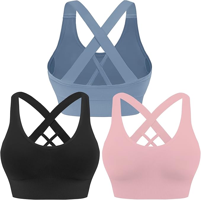 Evercute Sports Bras for Women Padded Medium Support Criss Cross Strappy Bra Seamless High Impact Yoga Exercise Athletic Bras